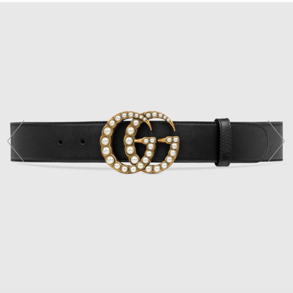 Gucci leather belt with pearls